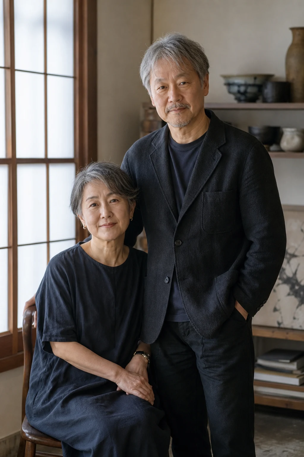 障子の光のそばのポートレート